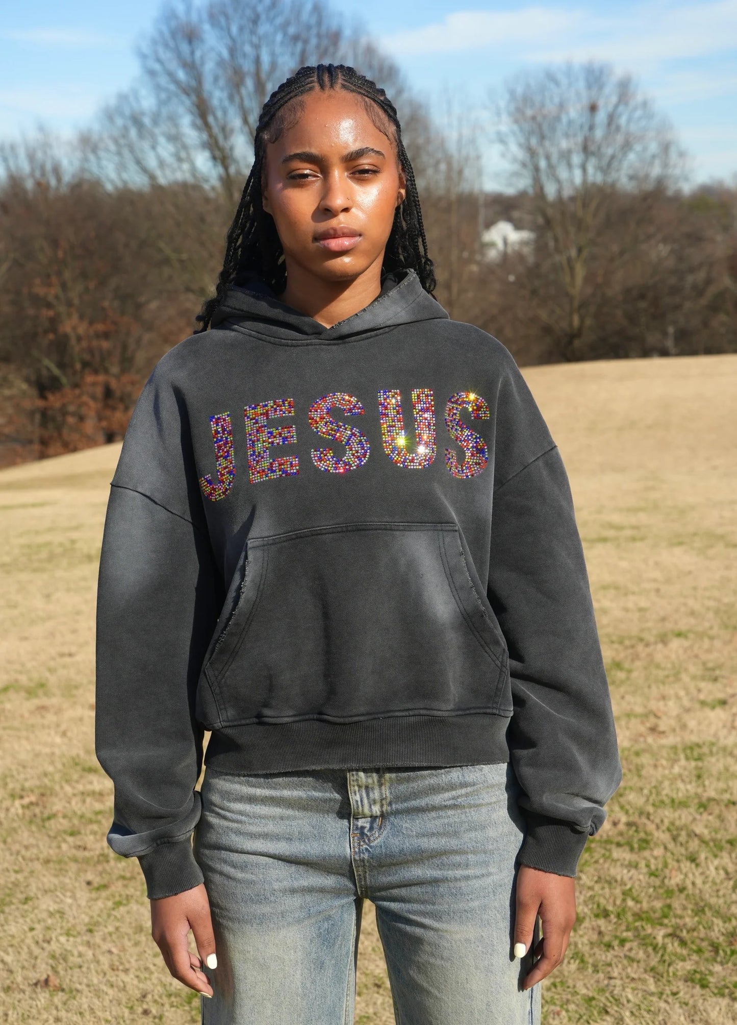 Unisex "JESUS" Rhinestone Hoodie